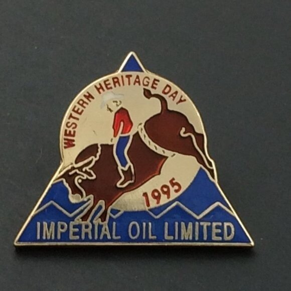 Vintage Western Heritage Day Alberta Imperial Oil Lapel Pin 1995 Rodeo Cowboy - Picture 1 of 12
